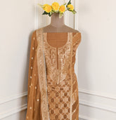 Banarasi Brown Unstitched Suit